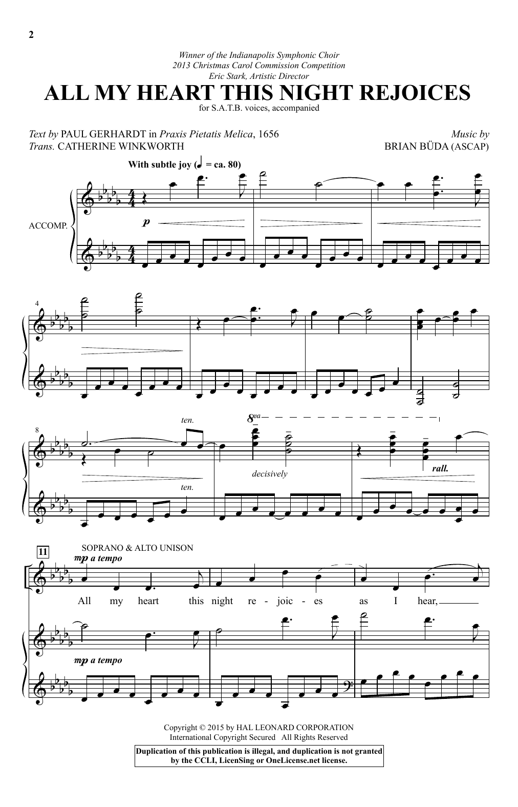 Download Brian Buda All My Heart This Night Rejoices Sheet Music