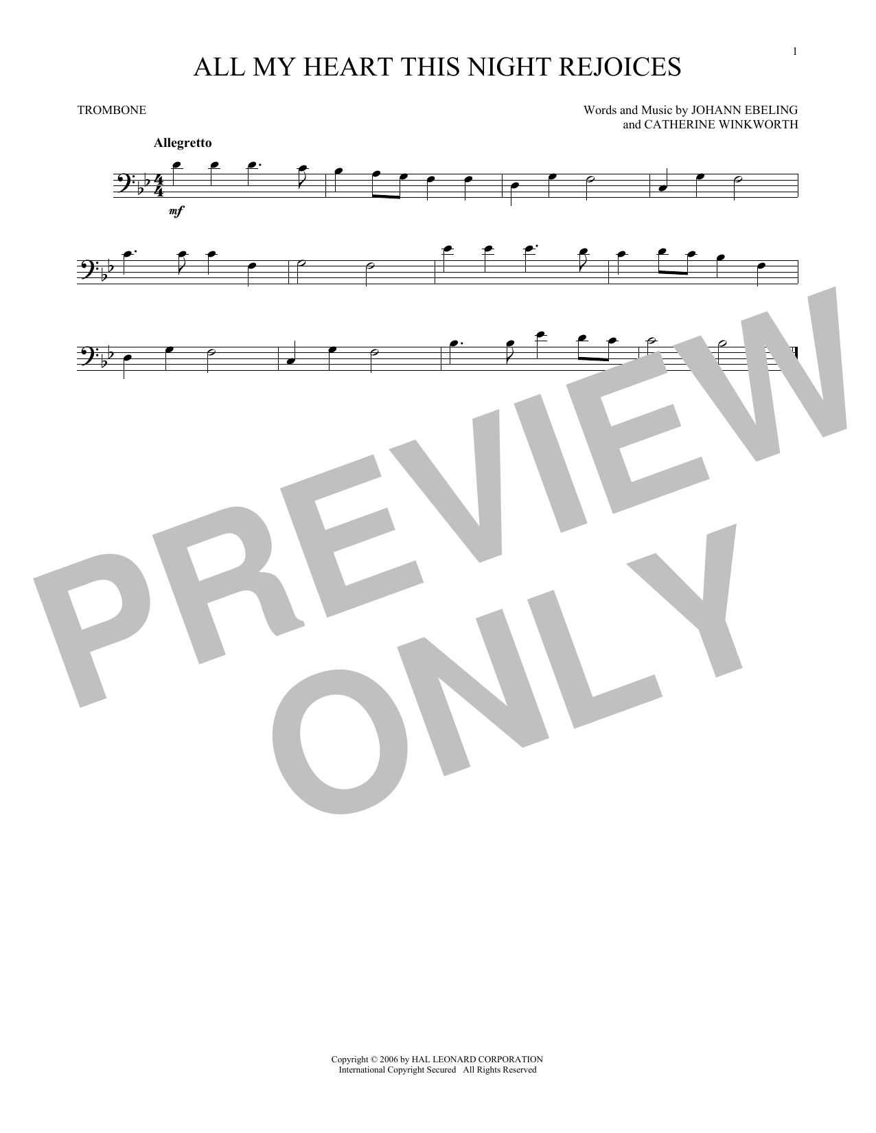 Download Catherine Winkworth All My Heart This Night Rejoices Sheet Music