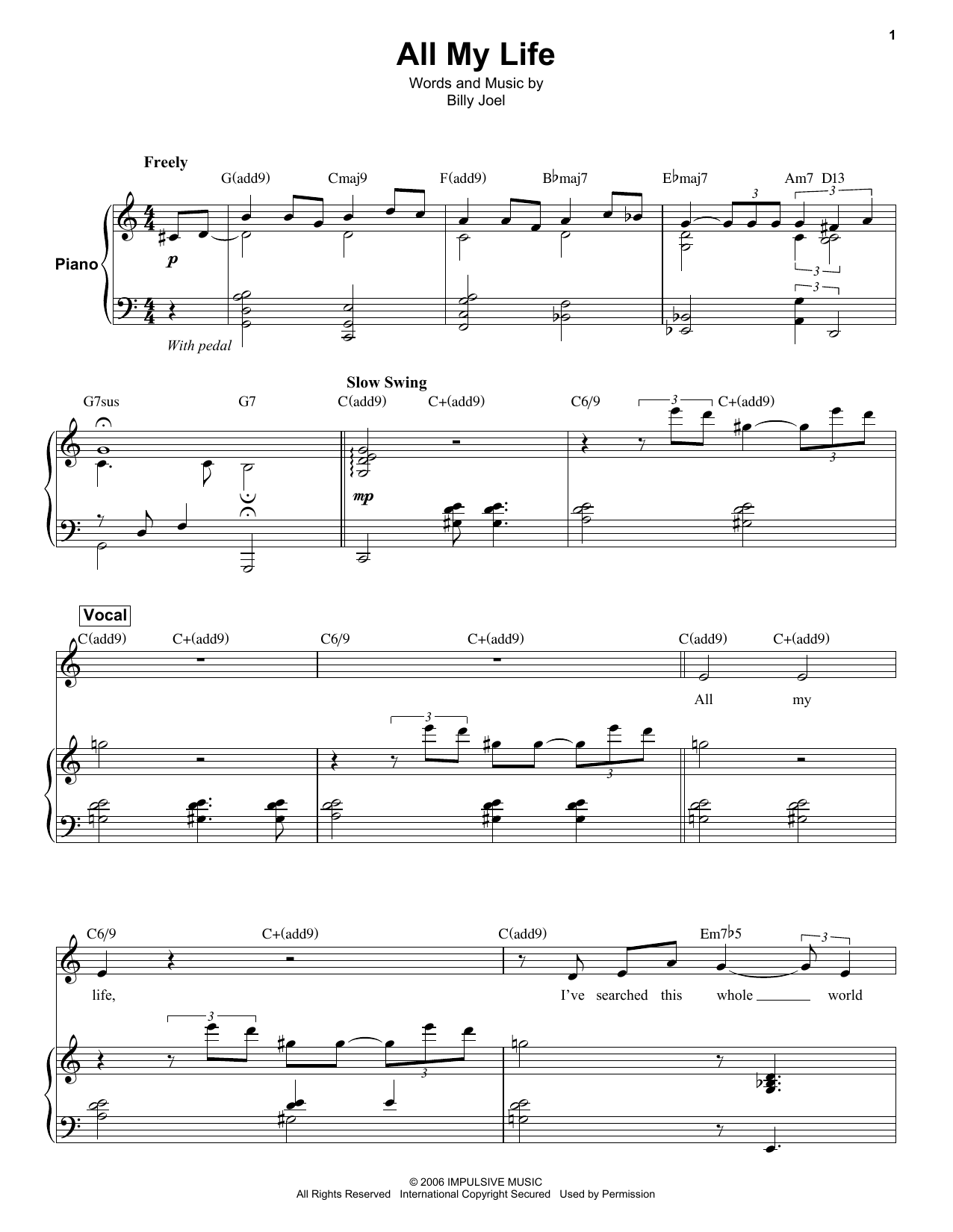 Download Billy Joel All My Life Sheet Music