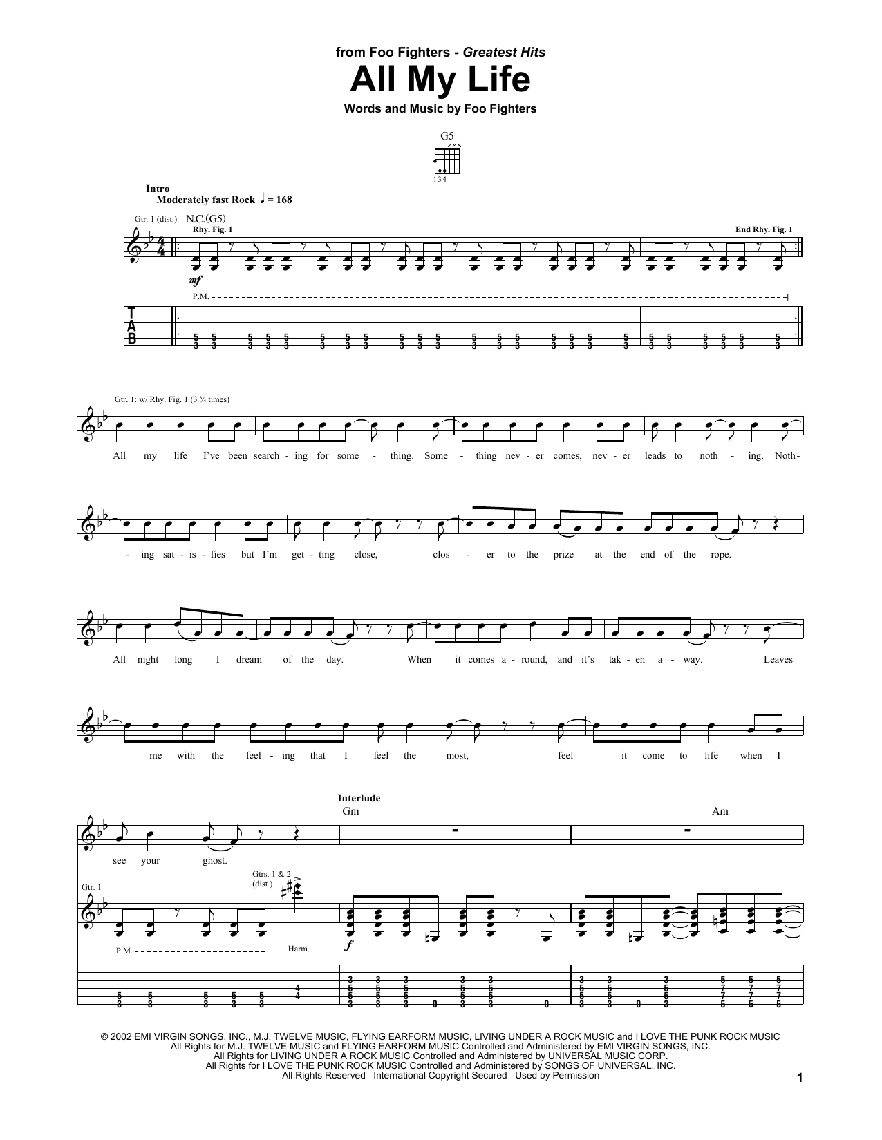 Download Foo Fighters All My Life Sheet Music