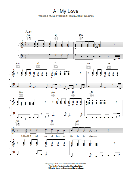 Download Led Zeppelin All My Love Sheet Music