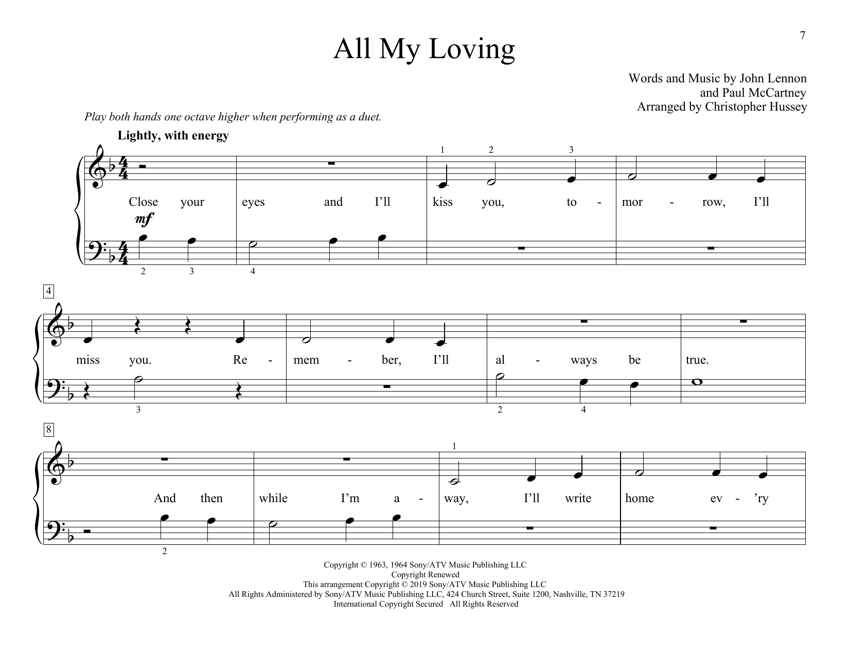 Download The Beatles All My Loving (arr. Christopher Hussey) Sheet Music