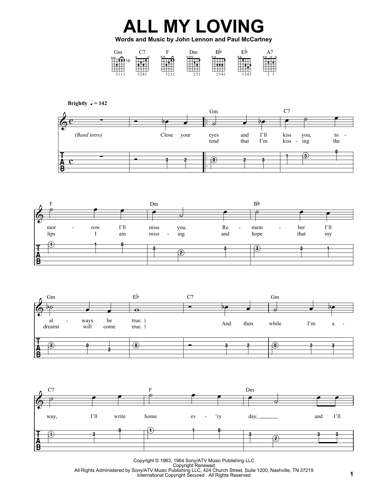 Download Dave Clo All My Loving Sheet Music