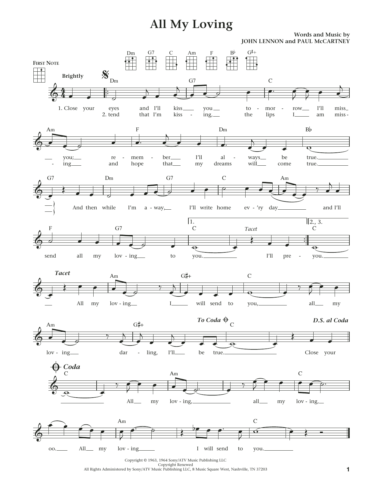Download The Beatles All My Loving (from The Daily Ukulele) Sheet Music