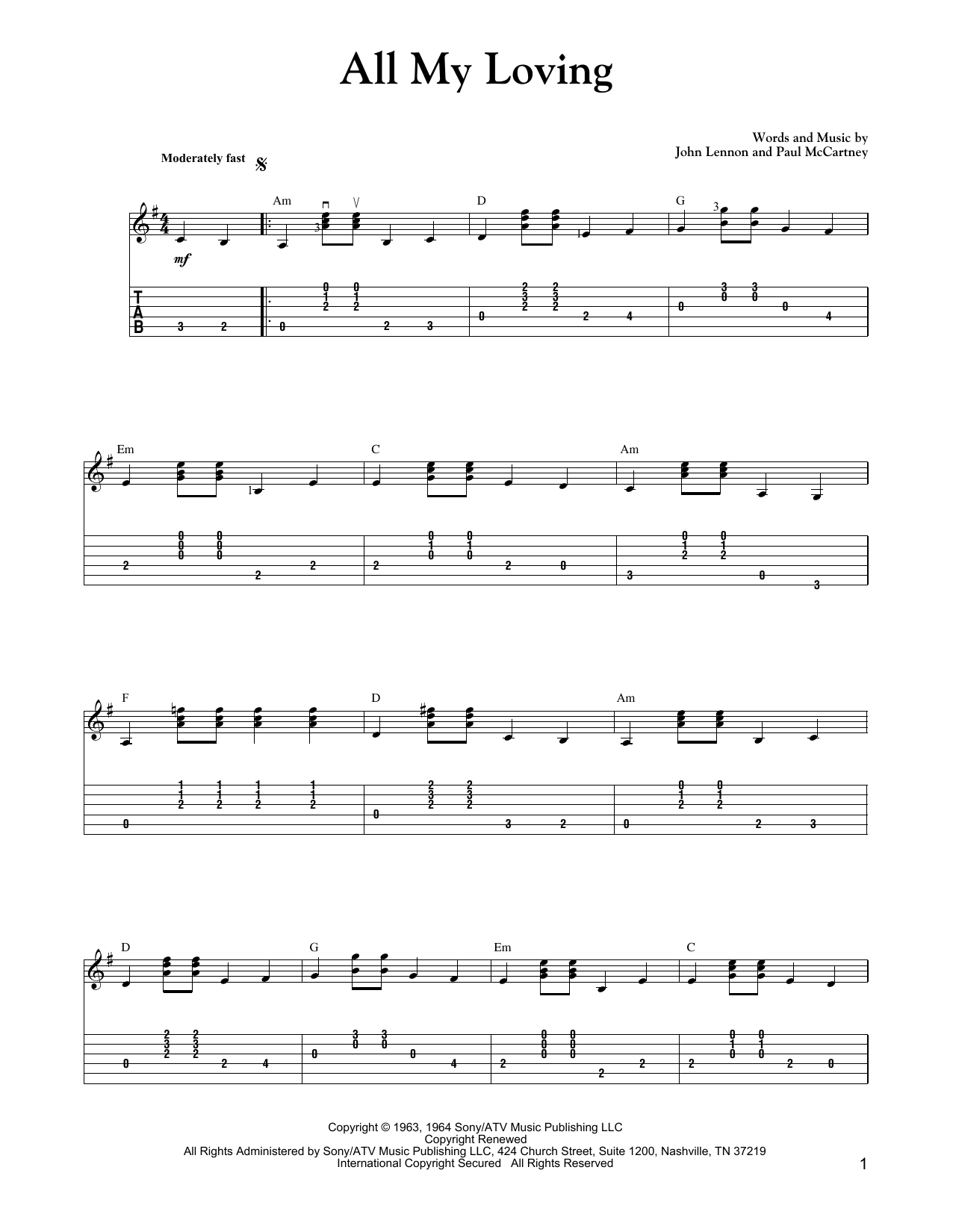 Download Carter Style Guitar All My Loving Sheet Music