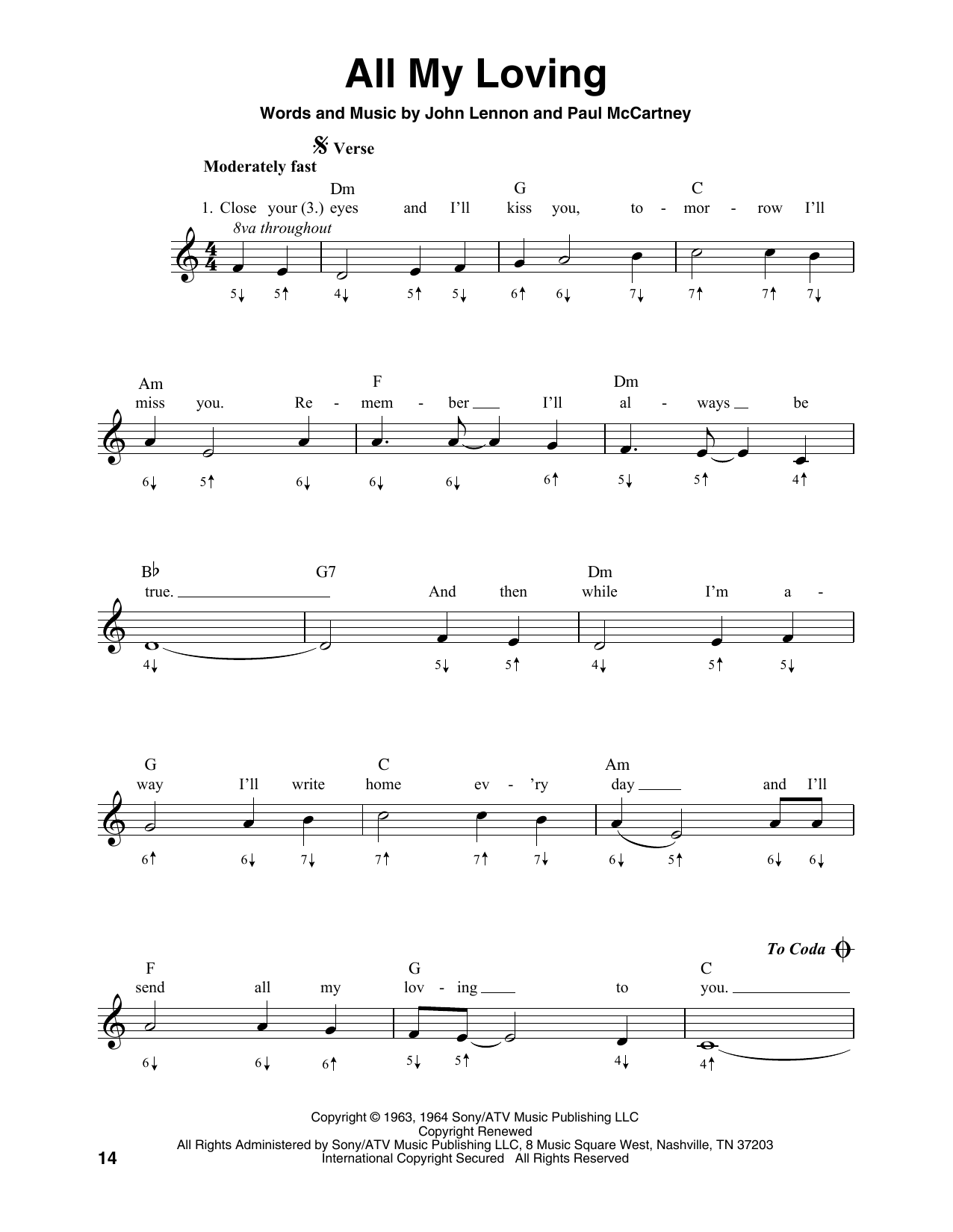 Download The Beatles All My Loving Sheet Music