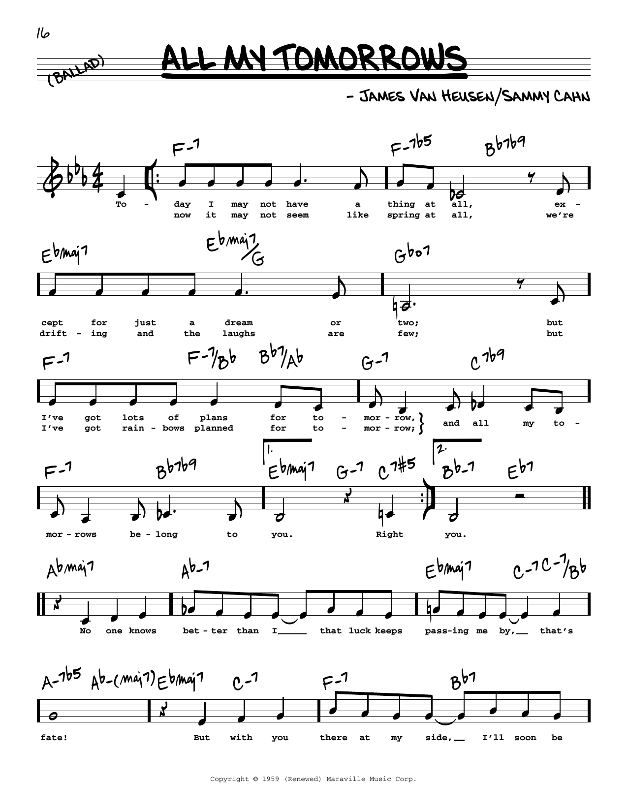 Download Various All My Tomorrows (Low Voice) Sheet Music