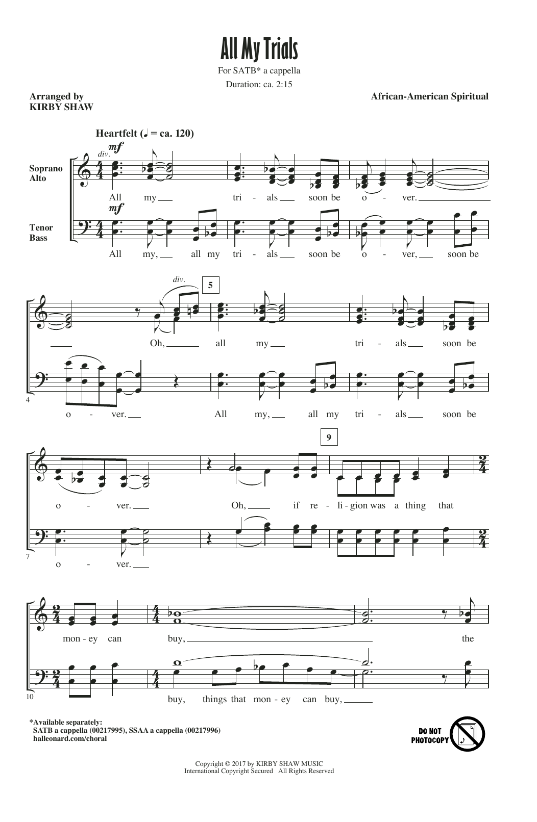 Download Kirby Shaw All My Trials Sheet Music