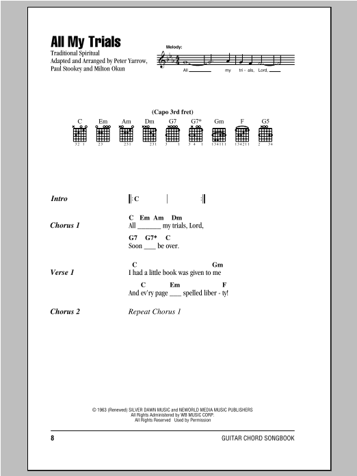 Download Peter, Paul & Mary All My Trials Sheet Music