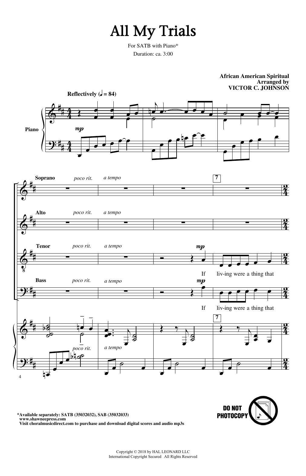 Download Victor C. Johnson All My Trials Sheet Music