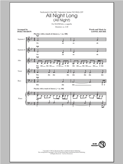 Download Lionel Richie All Night Long (All Night) (arr. Deke S Sheet Music