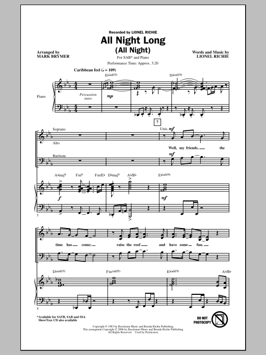 Download Lionel Richie All Night Long (All Night) (arr. Mark B Sheet Music