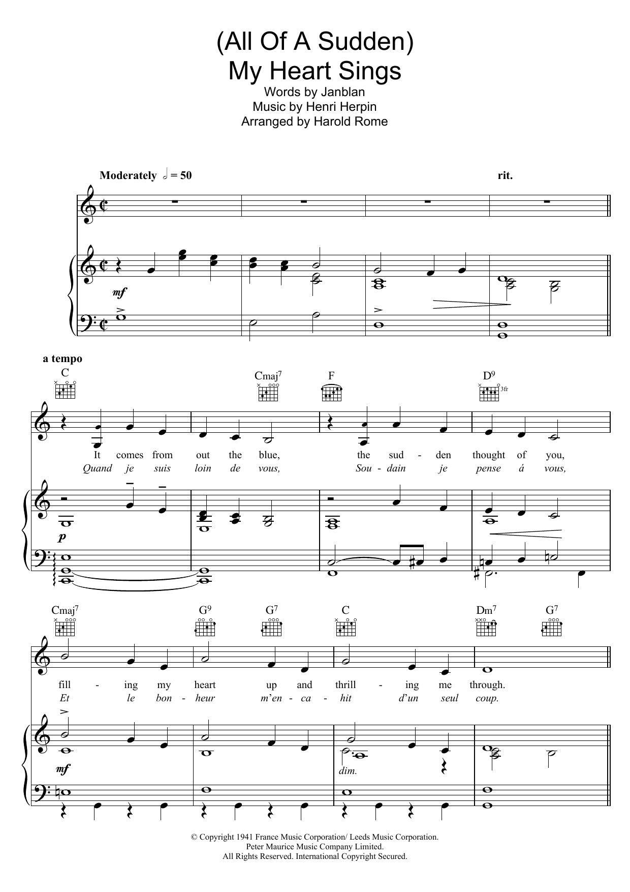 Download Harold Rome (All Of A Sudden) My Heart Sings Sheet Music