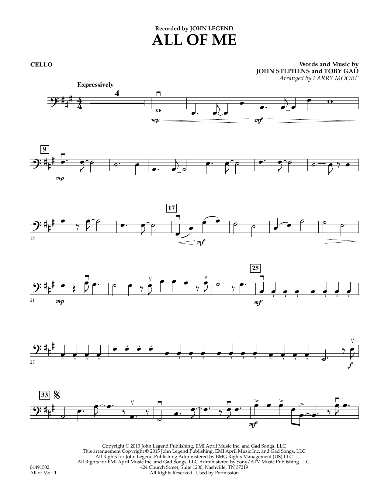 Download Larry Moore All of Me - Cello Sheet Music