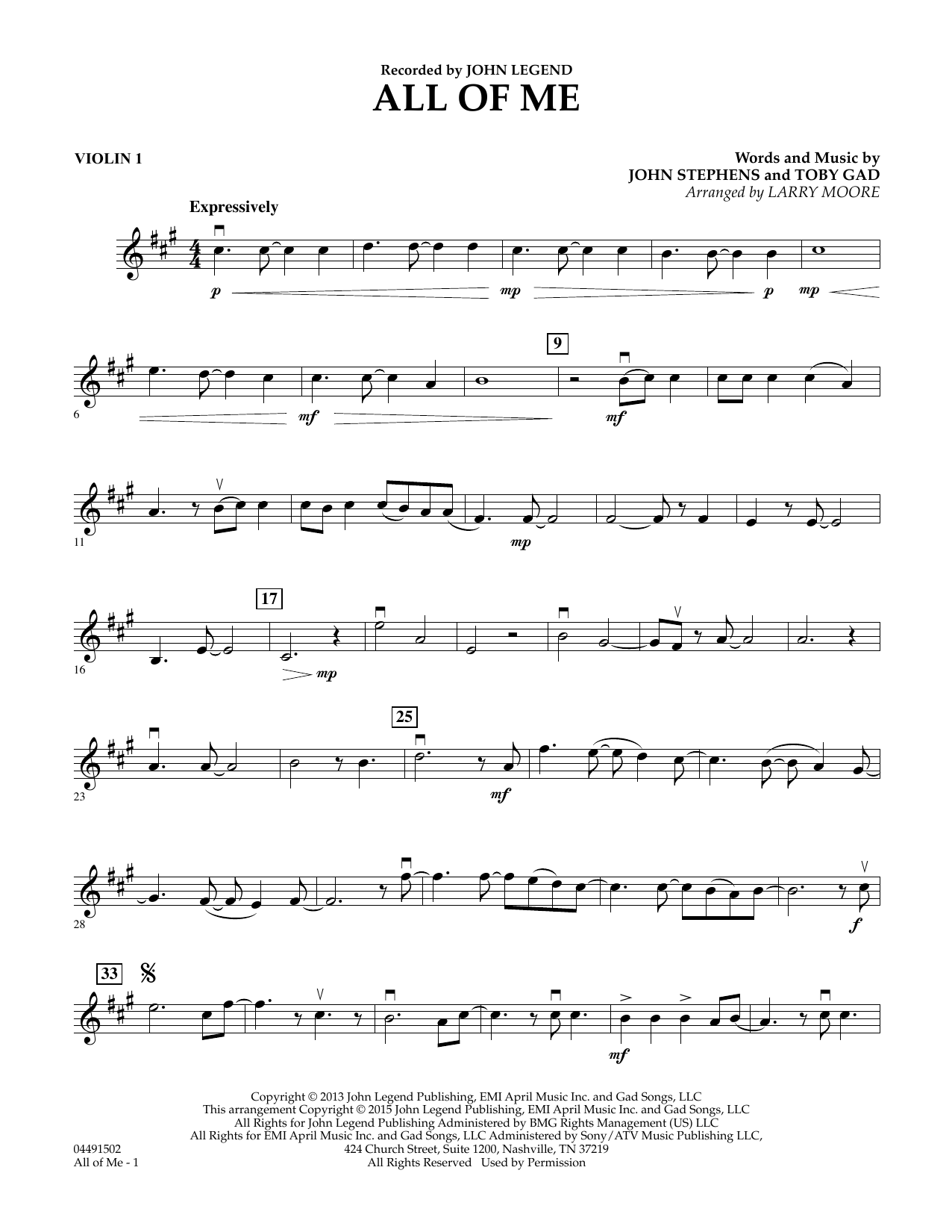 Download Larry Moore All of Me - Violin 1 Sheet Music