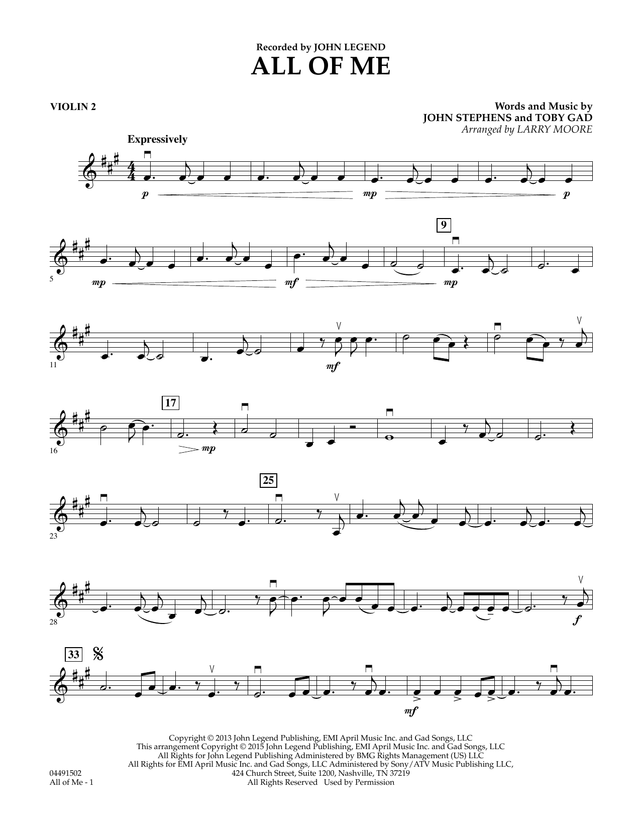 Download Larry Moore All of Me - Violin 2 Sheet Music