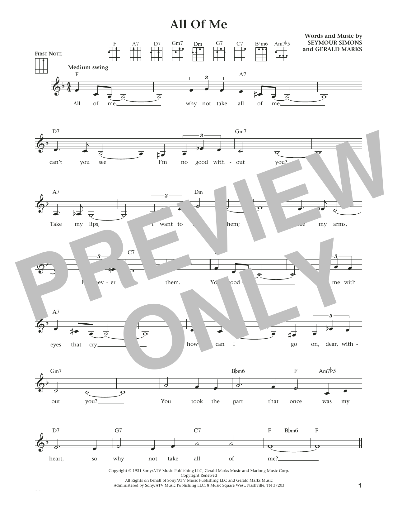 Download Seymour Simons All Of Me (from The Daily Ukulele) (arr Sheet Music