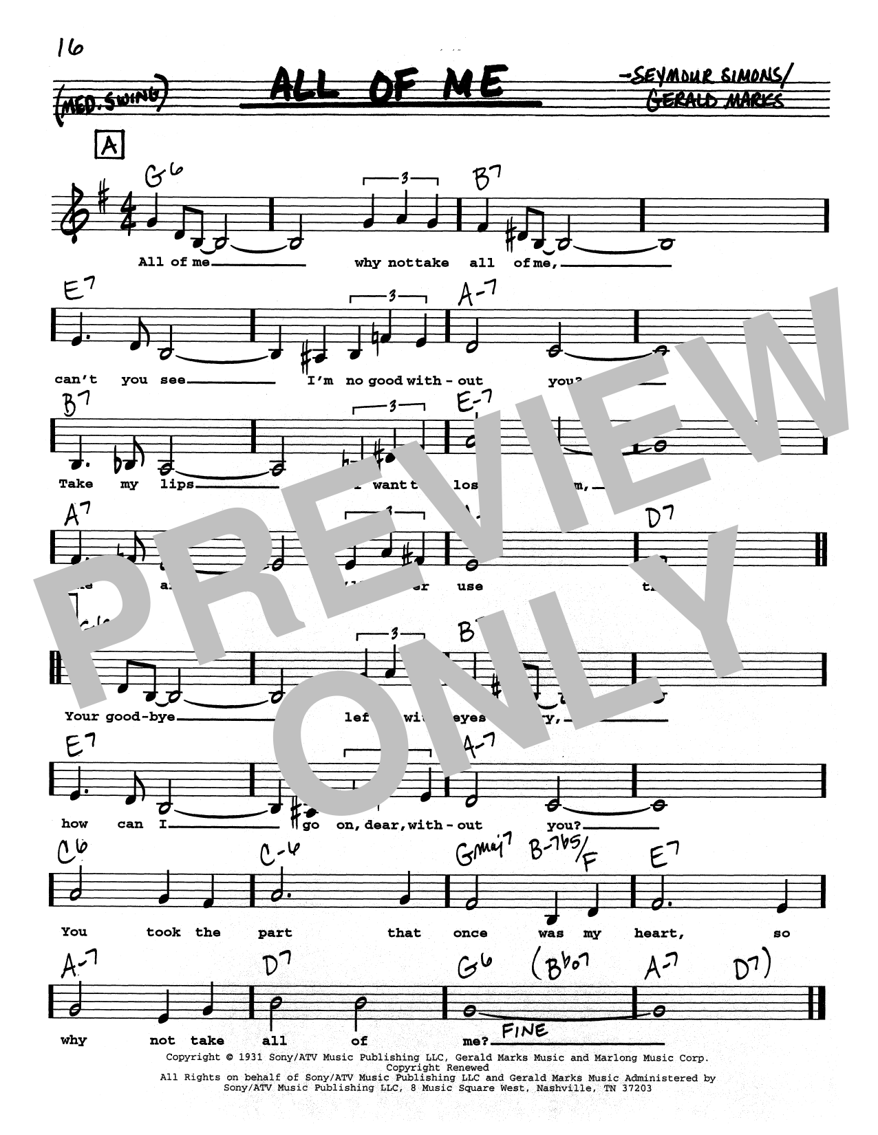 Gerald Marks All Of Me (Low Voice) sheet music notes printable PDF score