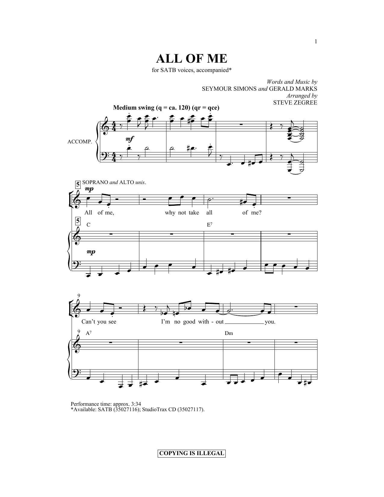 Download Steve Zegree All Of Me Sheet Music