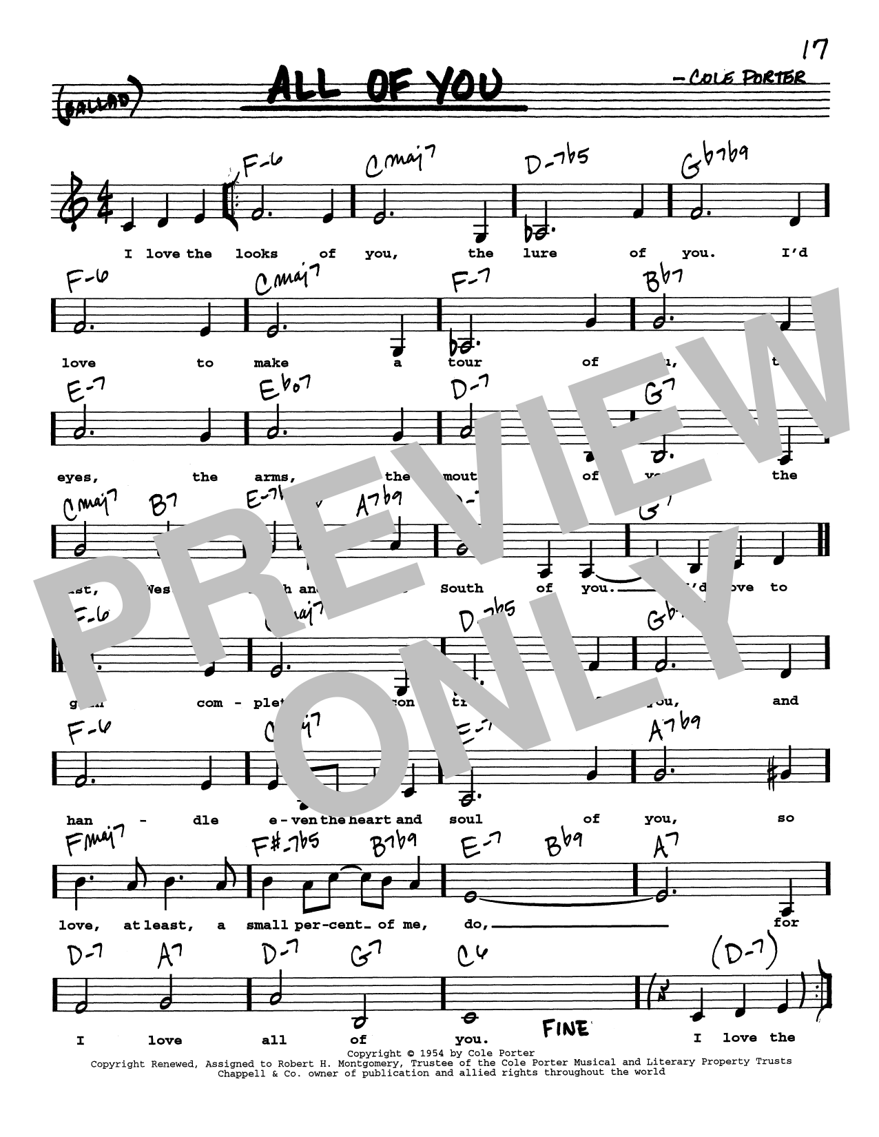 Cole Porter All Of You (Low Voice) sheet music notes printable PDF score
