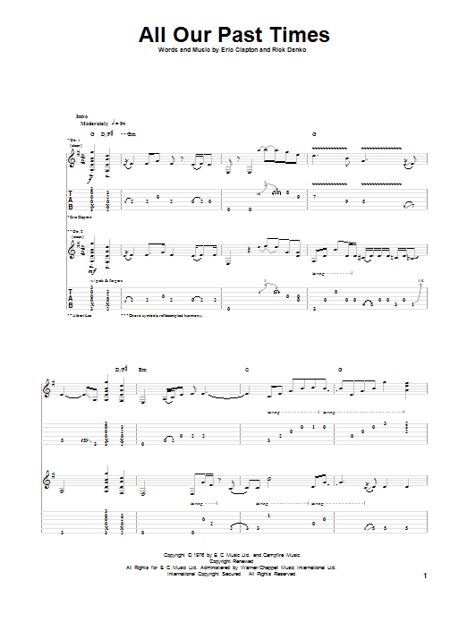 Download Eric Clapton All Our Past Times Sheet Music