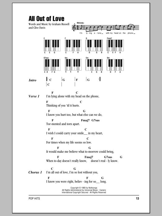Download Air Supply All Out Of Love Sheet Music