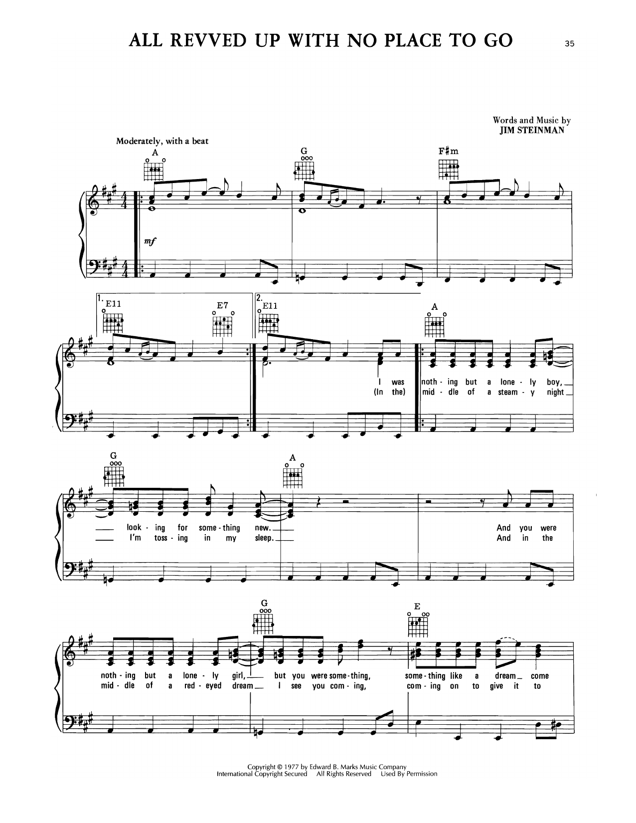 Download Meat Loaf All Revved Up With No Place To Go Sheet Music