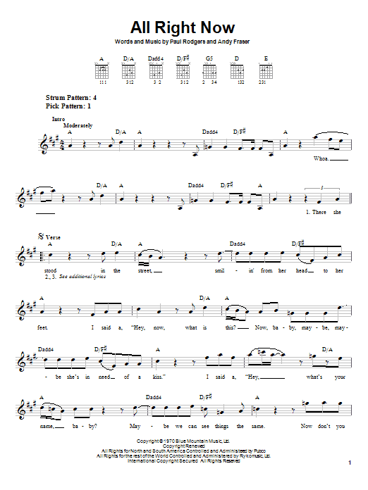 Download Free All Right Now Sheet Music