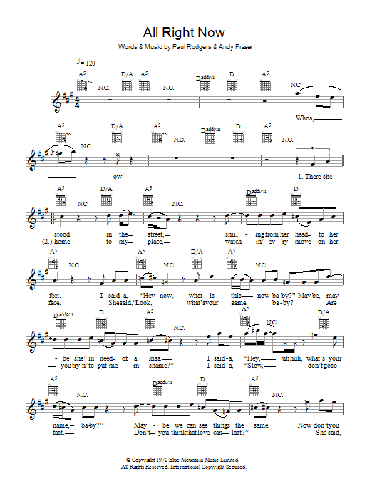 Download Free All Right Now Sheet Music