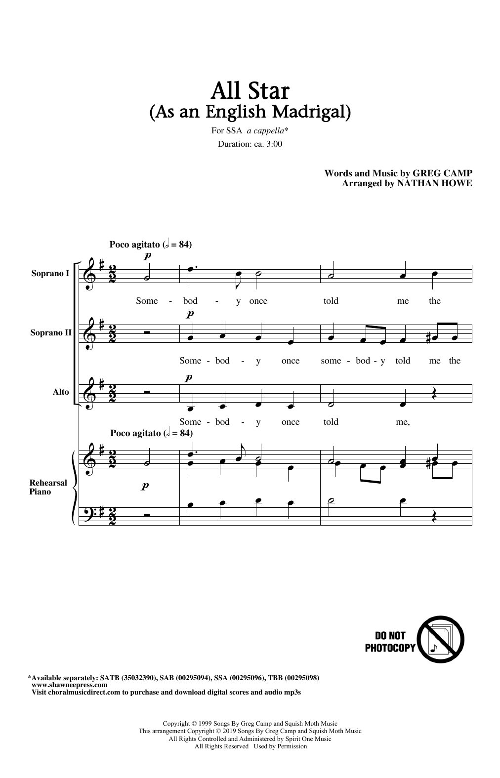 Download Smash Mouth All Star (As an English Madrigal) (arr. Sheet Music