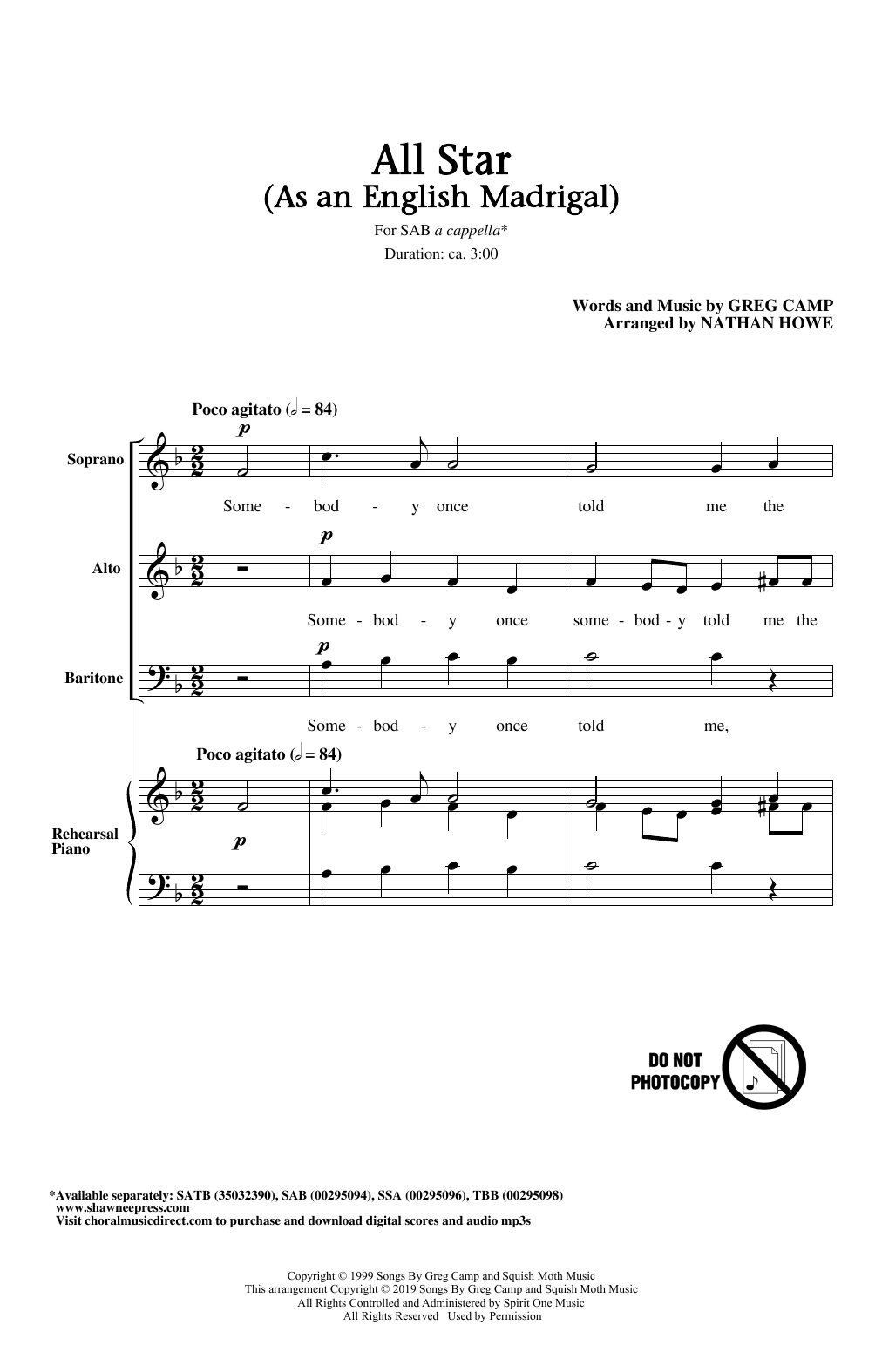 Download Smash Mouth All Star (As an English Madrigal) (arr. Sheet Music