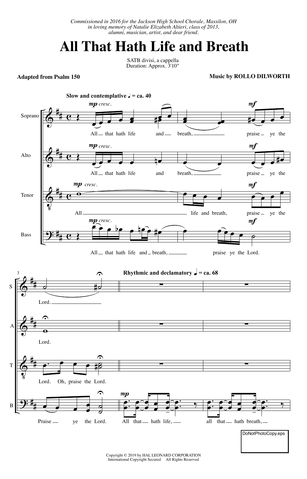 Download Rollo Dilworth All That Hath Life And Breath Sheet Music