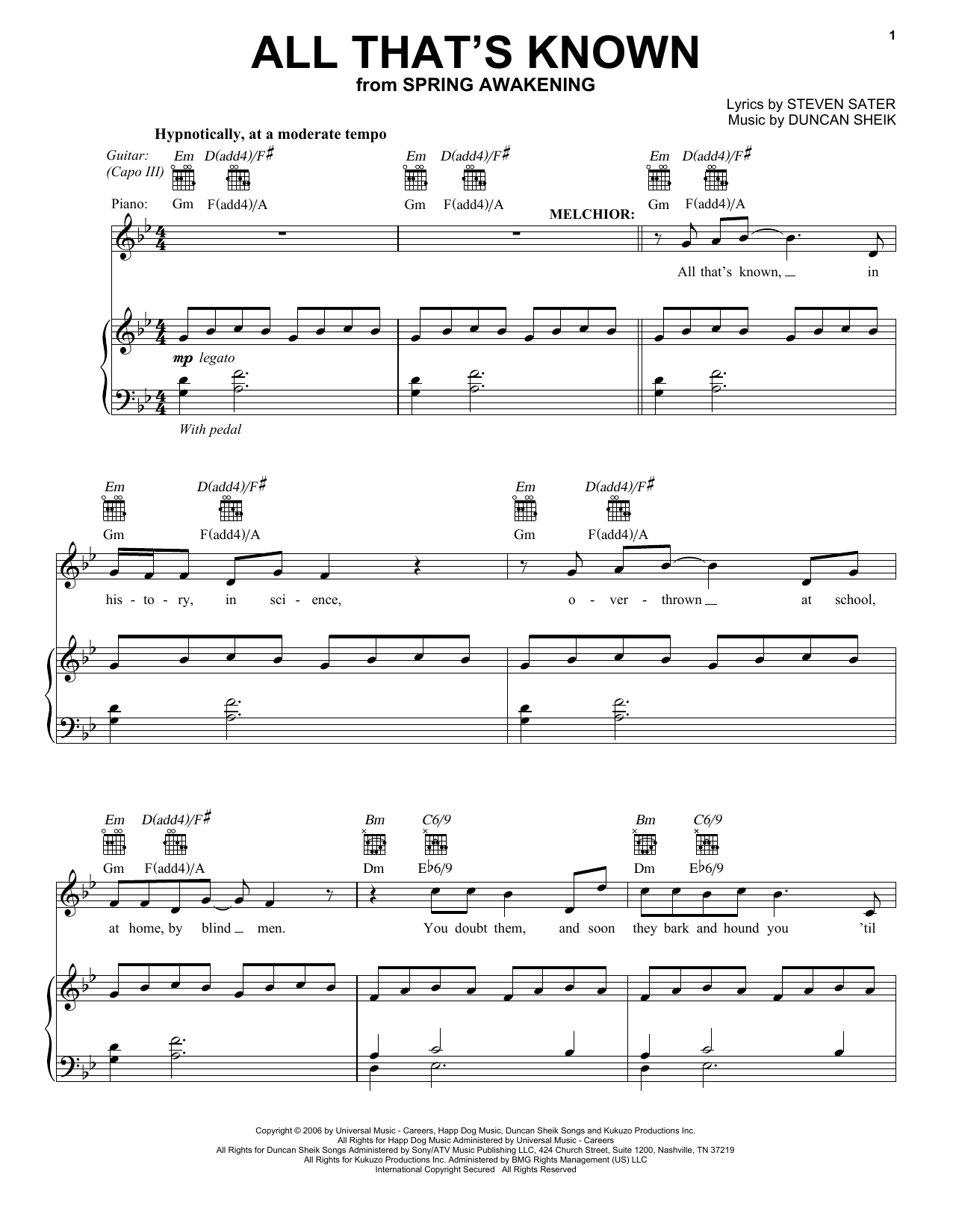 Download Duncan Sheik All That's Known Sheet Music
