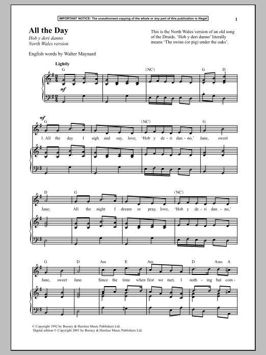 Download Anonymous All The Day (North Wales Version) Sheet Music