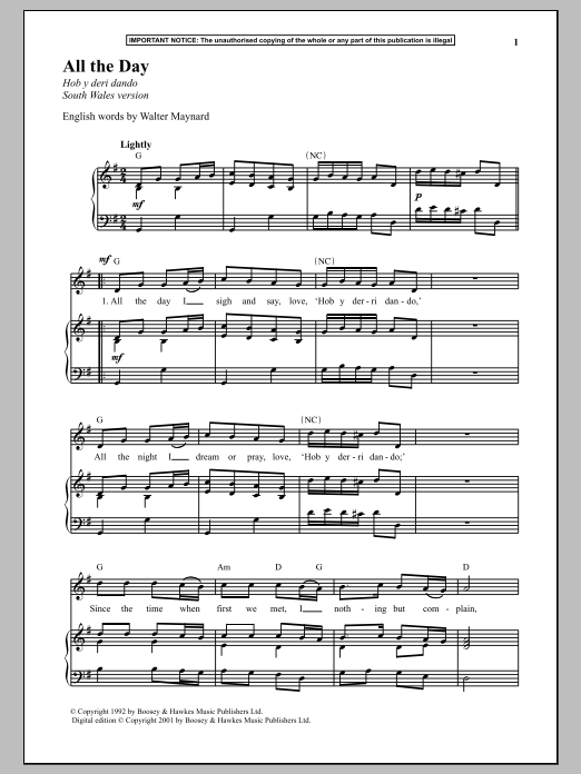 Download Anonymous All The Day (South Wales Version) Sheet Music