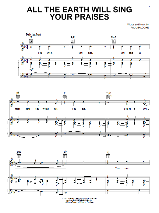 Download Paul Baloche All The Earth Will Sing Your Praises Sheet Music