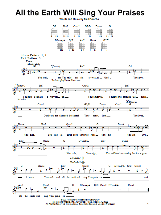 Download Paul Baloche All The Earth Will Sing Your Praises Sheet Music