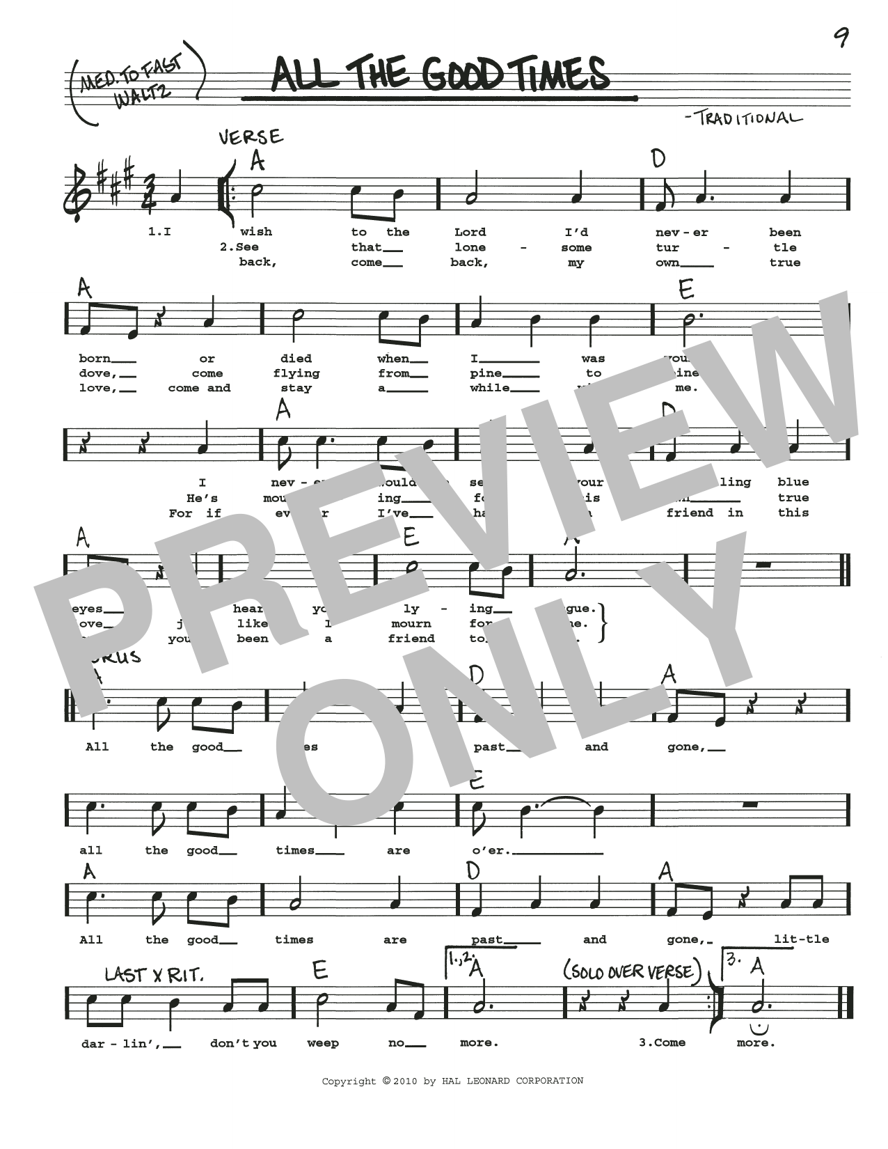 Download Traditional All The Good Times Sheet Music
