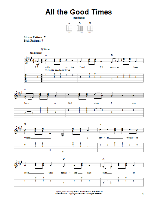 Download Traditional All The Good Times Sheet Music