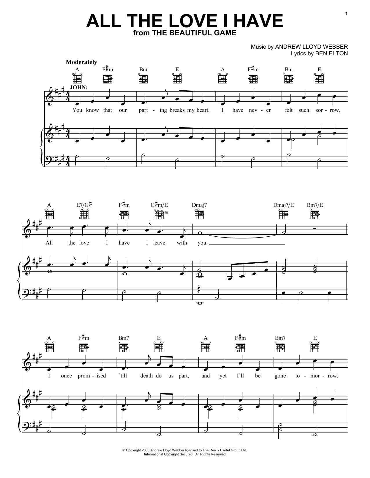 Download Andrew Lloyd Webber All The Love I Have Sheet Music