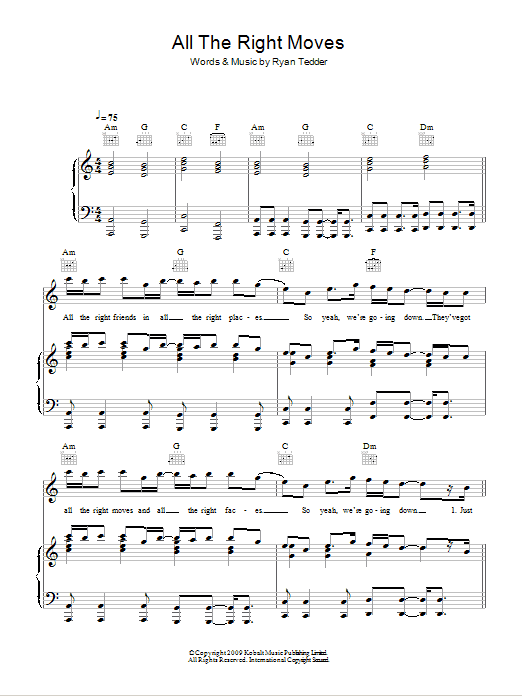 Download OneRepublic All The Right Moves Sheet Music