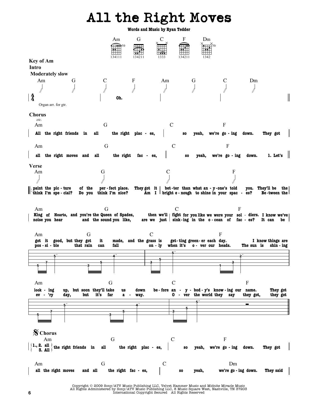 Download OneRepublic All The Right Moves Sheet Music