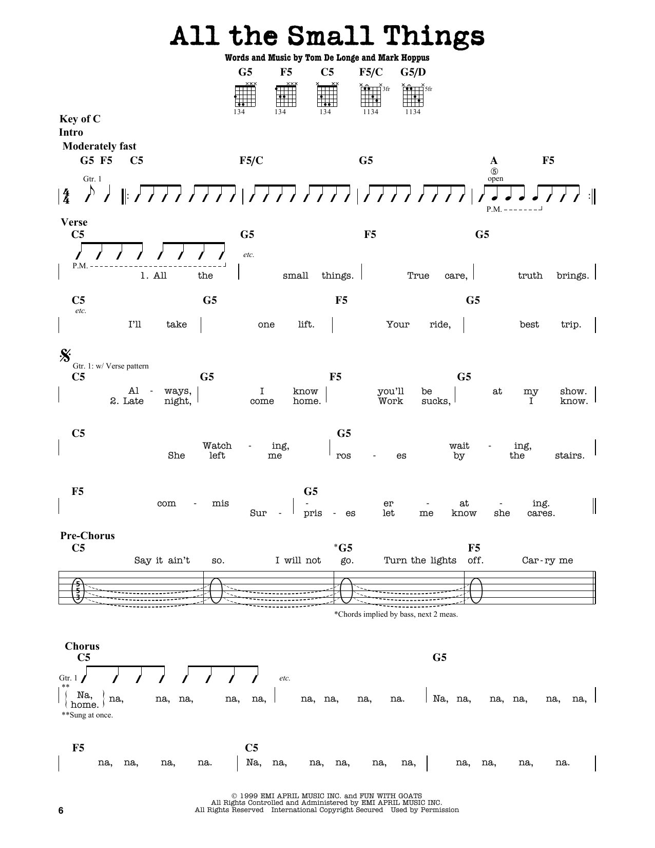 Download Blink 182 All The Small Things Sheet Music