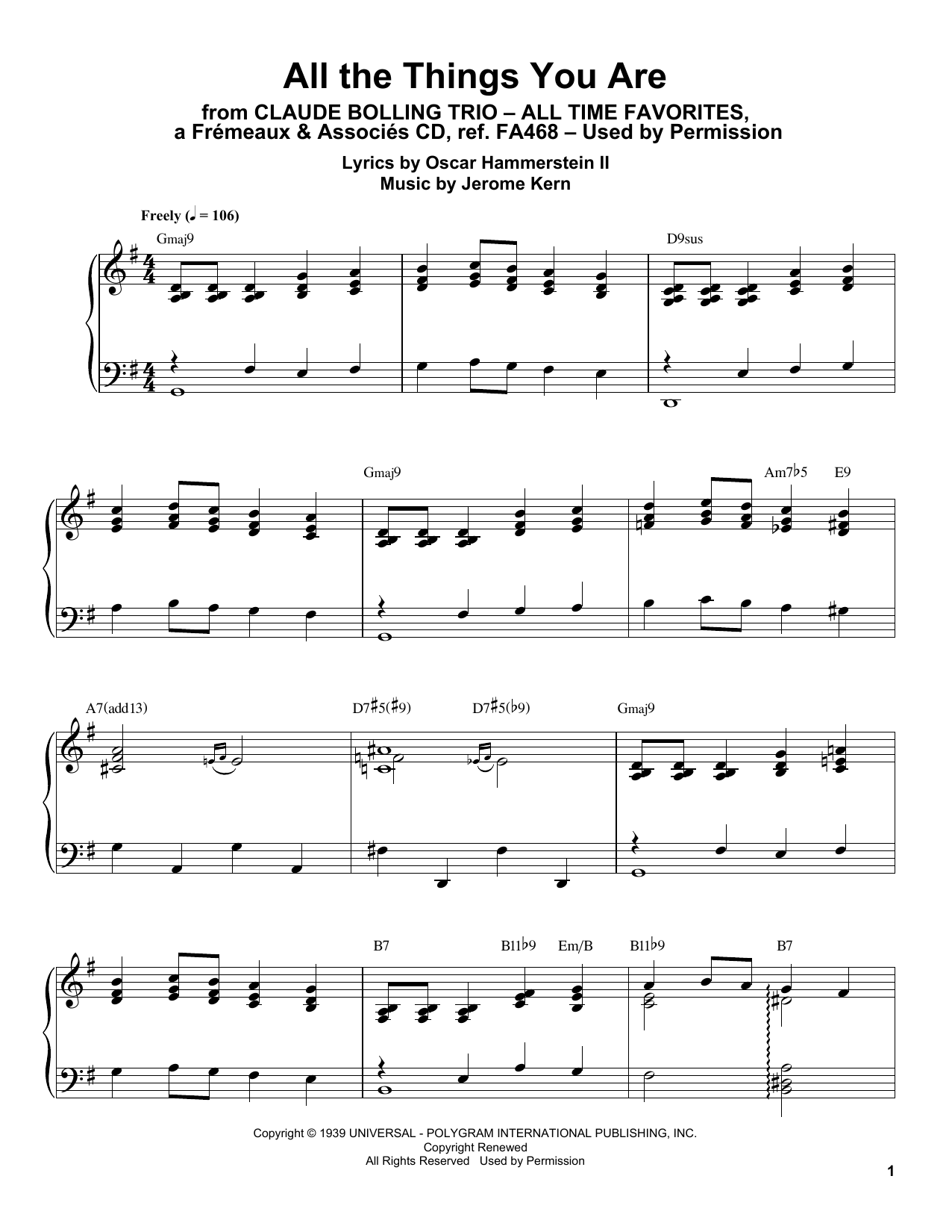 Download Claude Bolling All The Things You Are Sheet Music