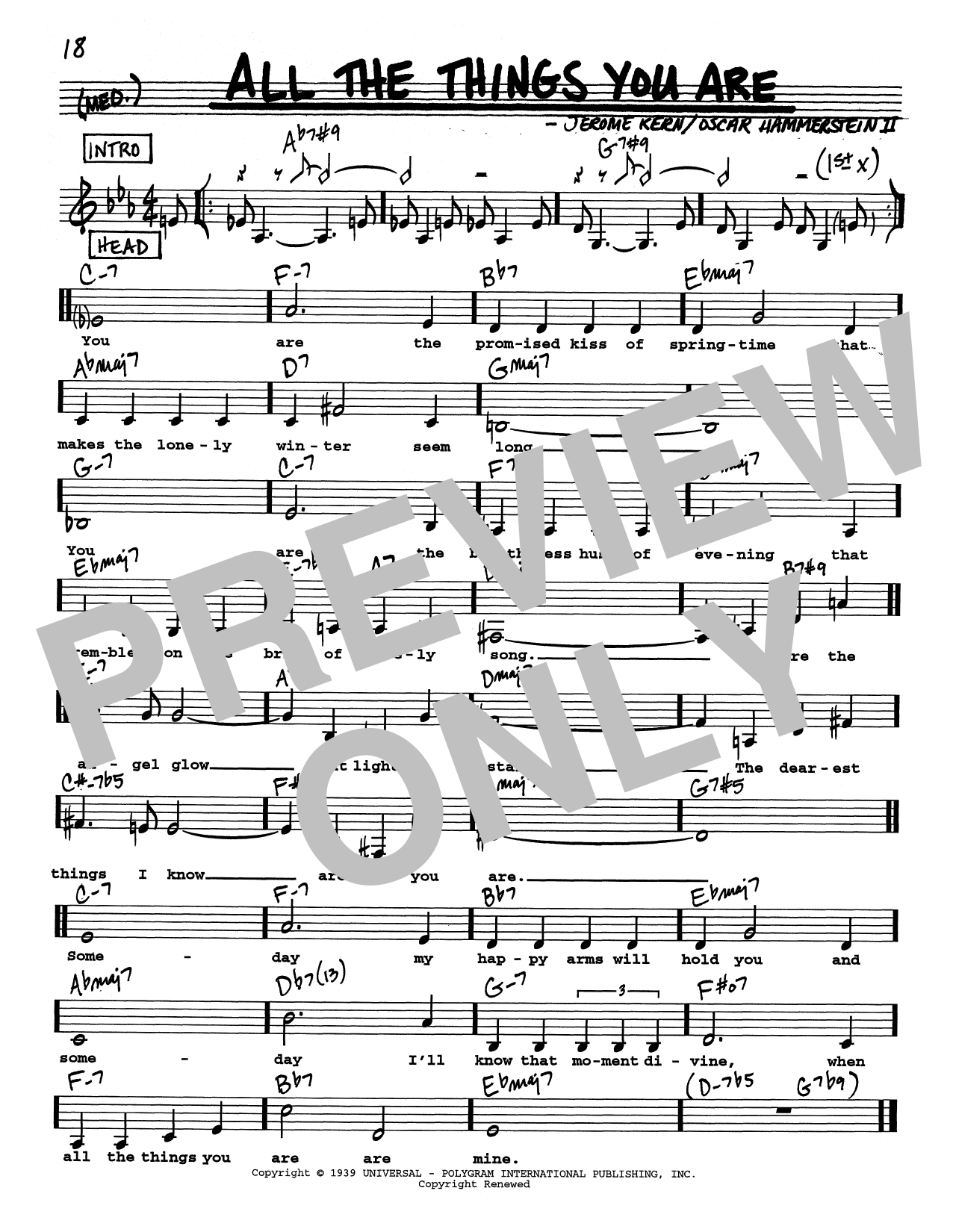 Jerome Kern All The Things You Are (Low Voice) sheet music notes printable PDF score