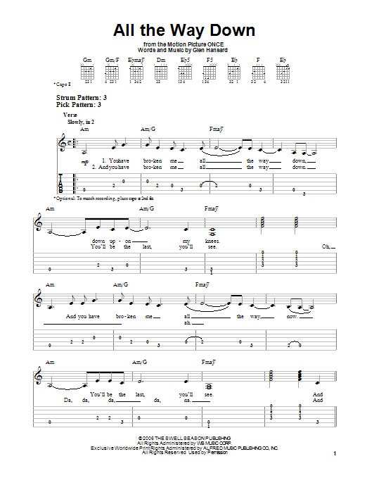 Download The Swell Season All The Way Down Sheet Music