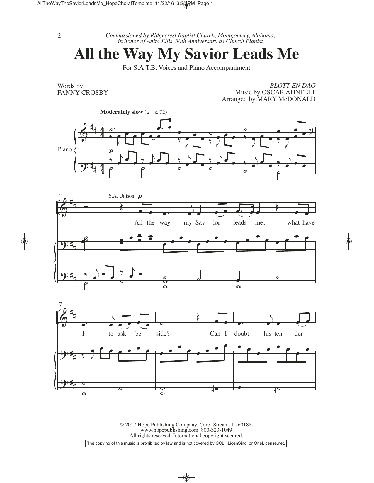 Download Mary McDonald All the Way My Savior Leads Me Sheet Music