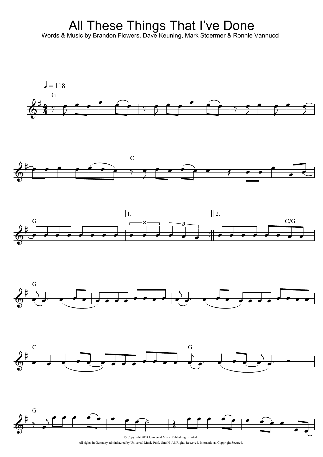 Download The Killers All These Things That I've Done Sheet Music