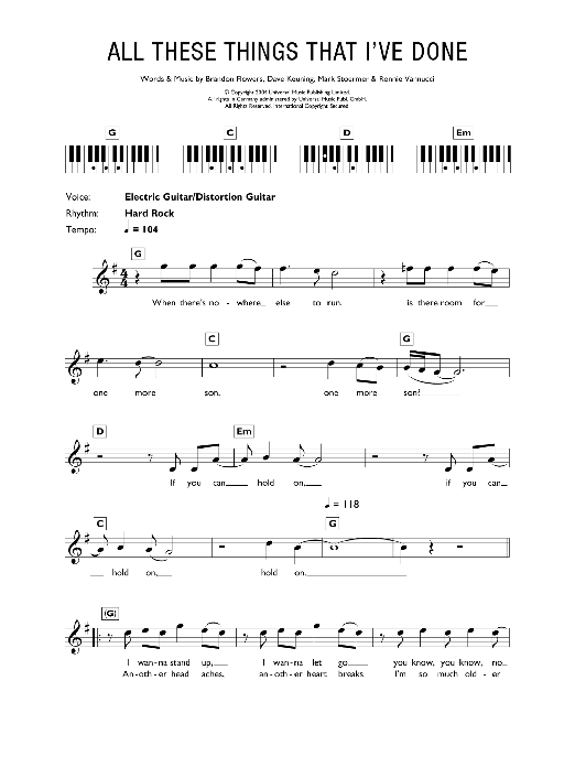 Download The Killers All These Things That I've Done Sheet Music