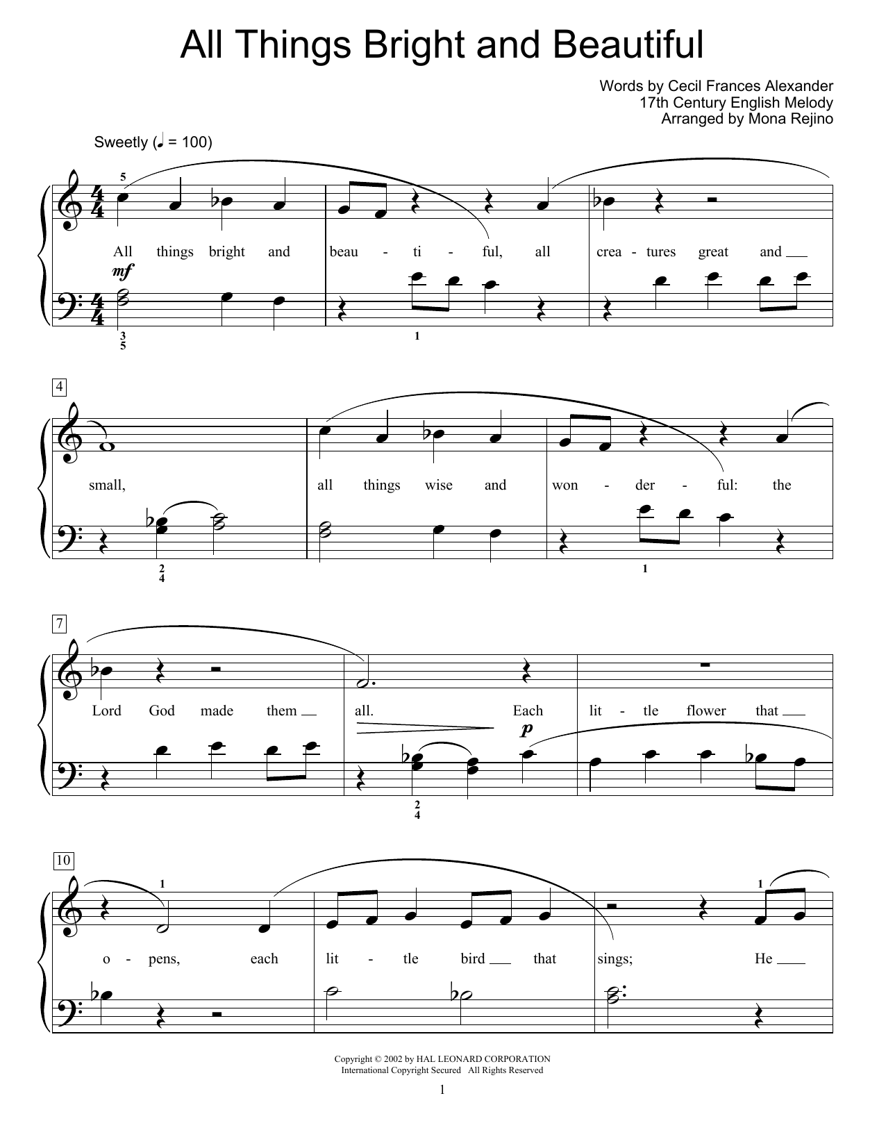 Download Traditional All Things Bright And Beautiful Sheet Music